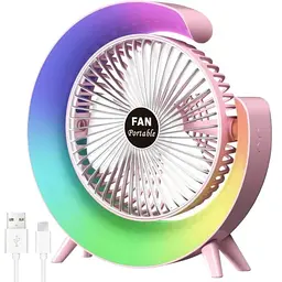 Міні вентилятор USB настільний акумуляторний з RGB підсвічуванням