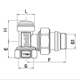 Кран радіаторний Roho R5251-050 - 1/2" кутовий (антипротікання) RO1016 - мініатюра 3