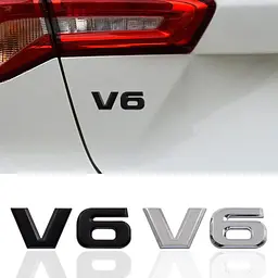 Емблема напис V 6 90х32 мм Чорна роздільна на скотчі метал (Завод) - мініатюра 2