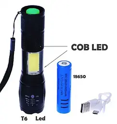 Кишеньковий ручний акумуляторний ліхтар WD RB-234 із зумом T6+COB 18650 Micro-USB zoom Чорний - мініатюра 8
