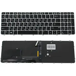Клавіатура для ноутбука HP (EliteBook: 850 G4) rus чорний підсвічування клавіш без джойстика сріблястий frame