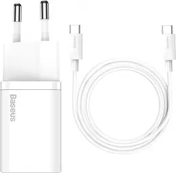 МЗП Baseus Super Si Quick Charger with Mini Cable Type-C to Type-C 3A 25W EU Sets White