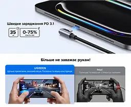 Кабель UGREEN L536 USB-C - USB-C кутовий 90° PD 3.1 240 Вт 1 м чорний (85225) - мініатюра 11