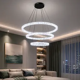 Підвісна LED люстра до 30 м2 Diasha 1712/800+600+400ABK, три кільця, чорна, 125 W