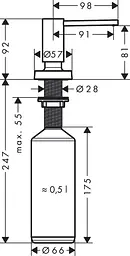 Дозатор кухонний Hansgrohe A51 500 ml врізний хром 40448000, Хром - мініатюра 8