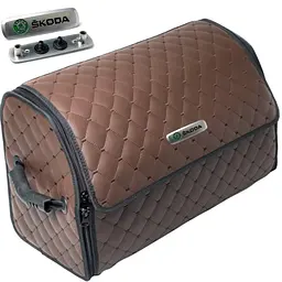 Органайзер саквояж у багажник Skoda Premium (Основа Пластик) Еко-шкіра Коричневий