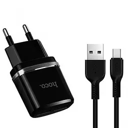 Зарядний пристрій Hoco c12 2 usb порту та кабель мікро набір чорний