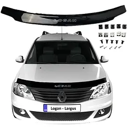 Дефлектор капота мухобійка Renault Logan I 2004-2012 Євро кріплення Voron Glass