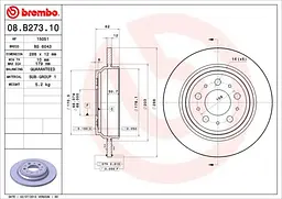 Диск гальмівний задній невентильований Volvo V70 I, S70, Xc70 I 95-07р Brembo (08.B273.10) - мініатюра 2