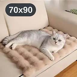 М’який лежак для котів і собак 70×90 см — пухнастий килимок під норку, теплий, коричневий KT8001324