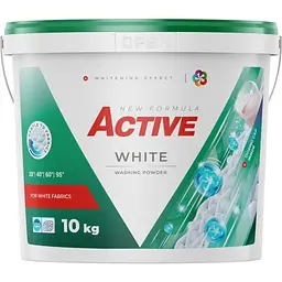 Пральний порошок Active White Powder для білих речей у відрі, 10 кг (130 циклів)