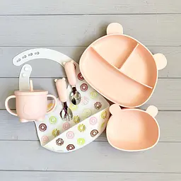 Дитячий набір посуду з силікону Ведмедики BPR img_e9226 рожевий Y4 Soft pink