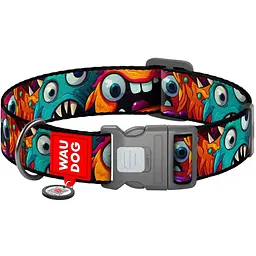 Нашийник для собак нейлоновий Waudog Nylon з QR паспортом малюнок Зубасті монстри S
