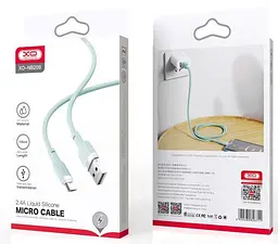 USB Кабель XO NB208 MicroUSB Liquid Silicone 2.4A 1.0m Зелений - мініатюра 2