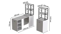 Стіл-тумба трансформер Смарт 4/1 з етажеркою Ferrum-decor 1430x1450x500 Чорний метал ДСП Біле 16 мм (FRD-105123) - мініатюра 2