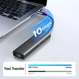 Концентратор Ugreen USB-C to HDMI + 2xUSB 3.2 + USB-C 3.2 + RJ45 + PD CM512 gray (45000) - мініатюра 4