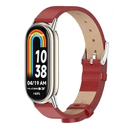 Шкіряний ремінець Mijobs для фітнес браслета Xiaomi Smart Band 9 Red Silver - мініатюра 2