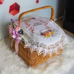 Вишита серветка на пасхальний кошик з ажурним мереживом 40х60 см №33, Kitchen Master Білий 86057 - мініатюра 4