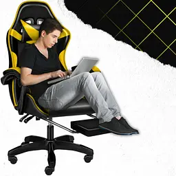 Крісло геймерське Yato Player з підставкою для ніг та масажем Black/Yellow (100015) - мініатюра 8