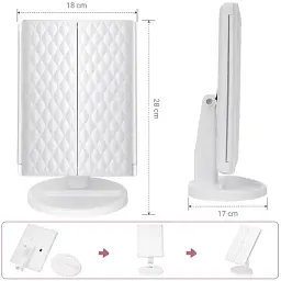 Косметичне дзеркало Salon Professional з LED підсвіткою, поворотом 90°, органайзером та зручним зберіганням біле - мініатюра 4