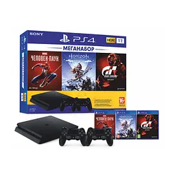 Консоль Sony PlayStation 4 SLIM 1TB Black обслугована + 2 Геймпада бездротових DualShock 4 + коробка + 3 гри + гарантія Б/В - мініатюра 2