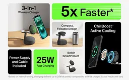 Зарядний пристрій бездротовий Belkin UltraCharge Pro 3-in-1 Magnetic Charging Dock 25Вт, Sand - мініатюра 6