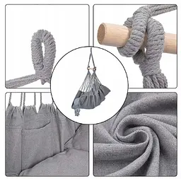 Підвісне крісло бразильський гамак BOHO 100 см + 2 шт подушки Light Grey - мініатюра 3