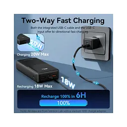 Батарея універсальна Vention 20000 mAh 22.5W with Built-in USB-C and Lightning Cables (FHPB0) - мініатюра 2
