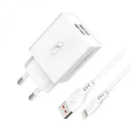 Зарядний пристрій SkyDolphin SC30L (2USB, 2.1A) White (MZP-000112) + кабель Lightning - мініатюра 1