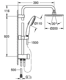 Душева система Grohe Flex Tempesta System з перемикачем настінного монтажу 200 26452002, Хром - мініатюра 5