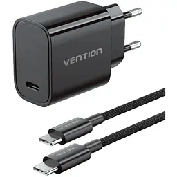 Зарядний пристрій 1xUSB-C 30W + USB-C cable М-М Black Vention (G18B0-EU) - мініатюра 4