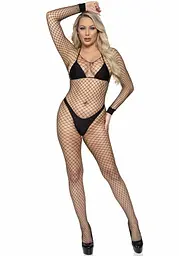 Бодістокінг у велику сітку Leg Avenue Long Sleeved Bodystocking One size Black довгий рукав - мініатюра 3