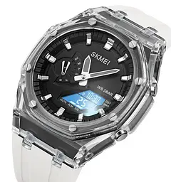 Наручний годинник чоловічий Skmei 2100 White Black, 2100WTBK (18435) - мініатюра 4