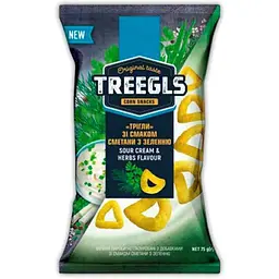 Снеки кукурудзяні Золоте Зерно 75г з зеленню TREEGLS зі сметаною