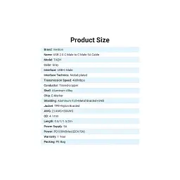 Дата кабель USB-C to USB-C 2.0m 5A aluminum gray Vention (TAEHH) - мініатюра 2