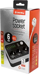 Фільтр-подовжувач мережевий СolorWay 1.8м 3 розетки 6USB black (CW-CHE36B) - мініатюра 4