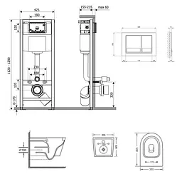 Набір Qtap Nest 4 в 1 підвісний унітаз Swan Ultra Quiet 485x360x320 + комплект інсталяції QT16335179W45148 - мініатюра 3
