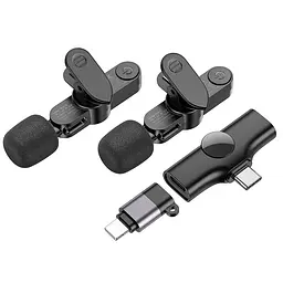 Бездротова мікрофонна система BOROFONE BFK12 Trophy lavalier dual-mic (iP/Type-C) Black (6941991106408) - мініатюра 3