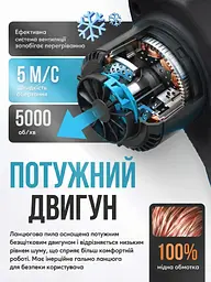 Акумуляторна пила електрична 12", Електропила ланцюгова 5000 об/хв, 48V, 6 AH + 2 АКБ+ кейс, в чорно-блакитному дизайні - мініатюра 4