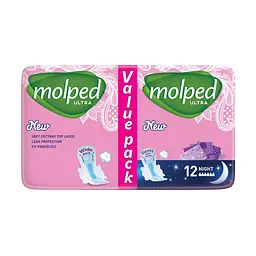 Гігієнічні прокладки Molped Ultra night eco 6 крапель 12 шт.