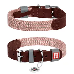 Нашийник для собак зі шкіри та відновленої бавовни Waudog Classic M Ш 20 мм Д 30-39 см коричневий
