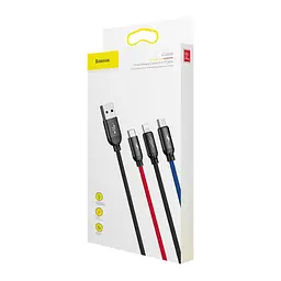 Дата кабель USB 2.0 AM to Lightning + Micro 5P + USB-C 1.2m 5A black Baseus (CAMLT-BSY01) - мініатюра 4