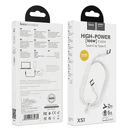 Кабель Hoco X51 High-power 100W charging data cable Type-C to Type-C ( L-2M ) White - мініатюра 3