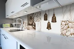 Кухонний фартух Годинники Сепія наклейка ПВХ орхідеї дзвіночки Колаж Бежевий 60х300 см Happy Pocket Z180420 - мініатюра 6