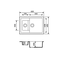 Кухонна мийка Adamant Duplex 610x495x200 графіт 100001448, Графіт - мініатюра 2