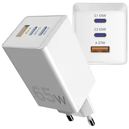Зарядний пристрій Sigma 2xUSB-C PD65 Вт + 1xUSB QC3.0 GaN X-power PS65-01 білий (4827798637715)
