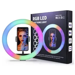 Кільцева LED RGB лампа 33 см 25 W з тримачем для телефона селфі кільце для блогера СО ШТАТИВОМ - мініатюра 7