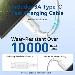 Зарядний пристрій Vention 30W 2×USB (USB-A/USB-C) з кабелем USB-C M-M White (TZ-FEQW0-EU-01) - мініатюра 3