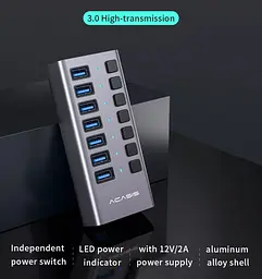 USB hub Acasis H707 на 7 портів USB 3.1 з окремими перемикачами (Сірий) - мініатюра 7