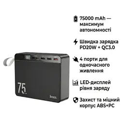 Батарея універсальна HOCO 75000 mAh Overlord PD/20W, QC/3.0/22.5W, Black (J94 / 714739) - мініатюра 4